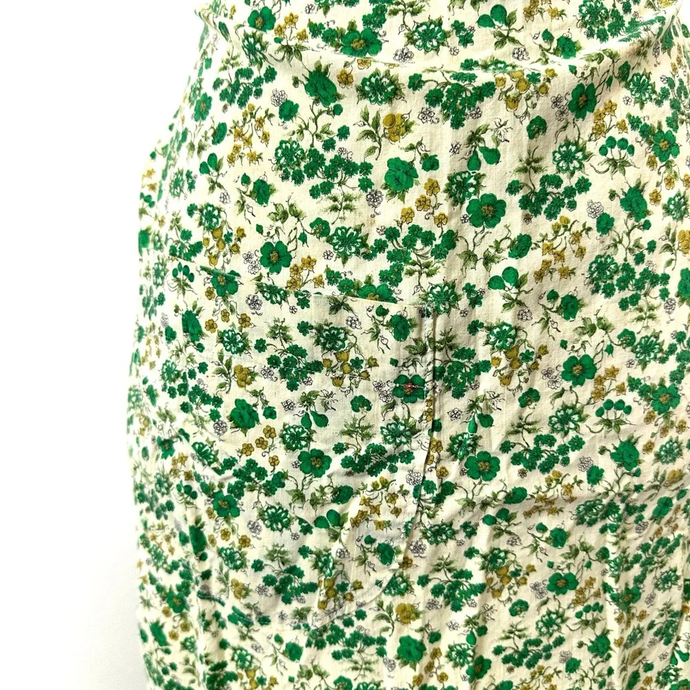 VTG‎ 70s Cottagecore Floral Apron Green Prairie Tie Waist Handmade